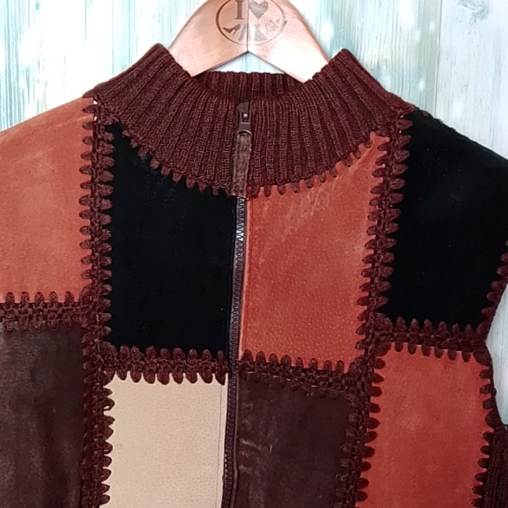 Patch Work Leather Vest Designers Studio Original… - image 3